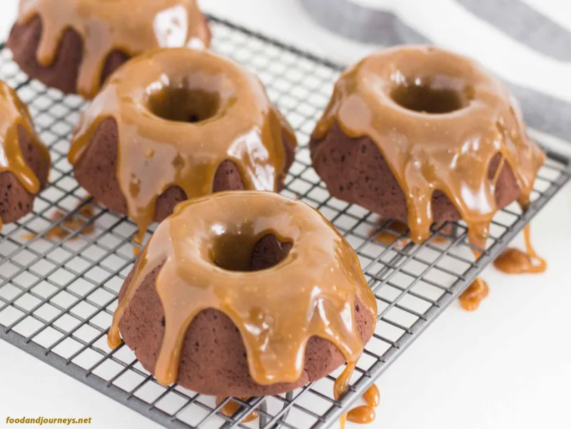 Chocolate Espresso Mini Bundt Cake with Salted Caramel