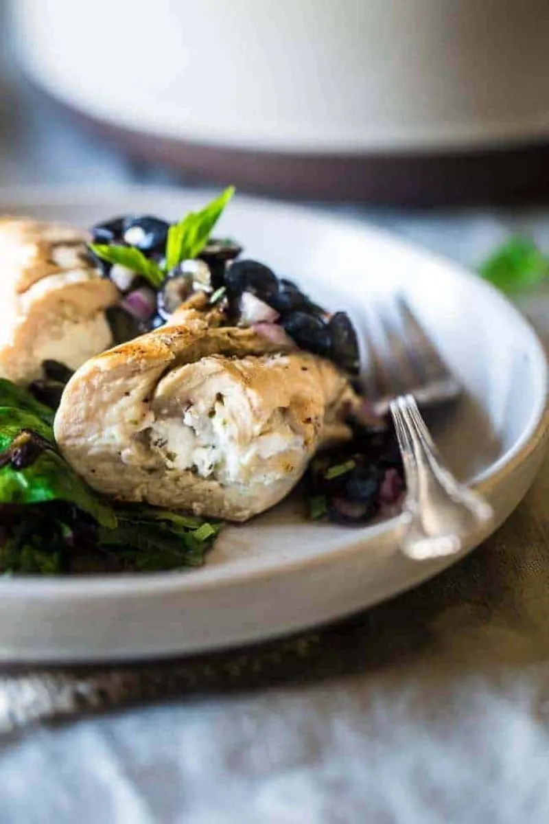 Goat-Cheese Stuffed Chicken Breasts With Balsamic-Blueberry Salsa {Gluten-Free + High Protein}