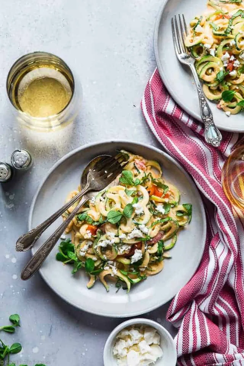 Zucchini with Greek Yogurt Roasted Red Pepper Pasta Sauce