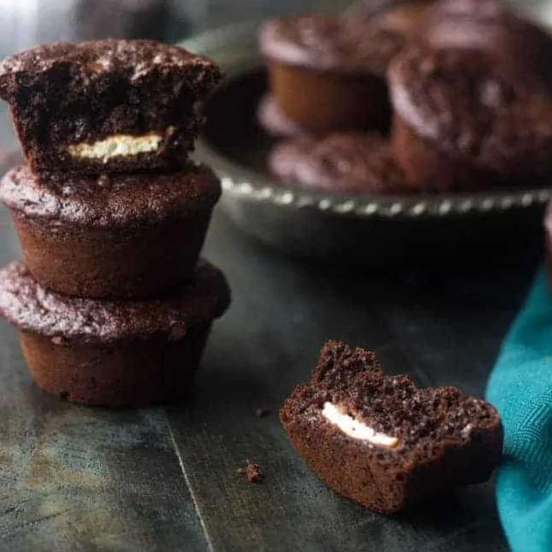 Healthy Double Chocolate Chip Muffins with Cream Cheese Filling