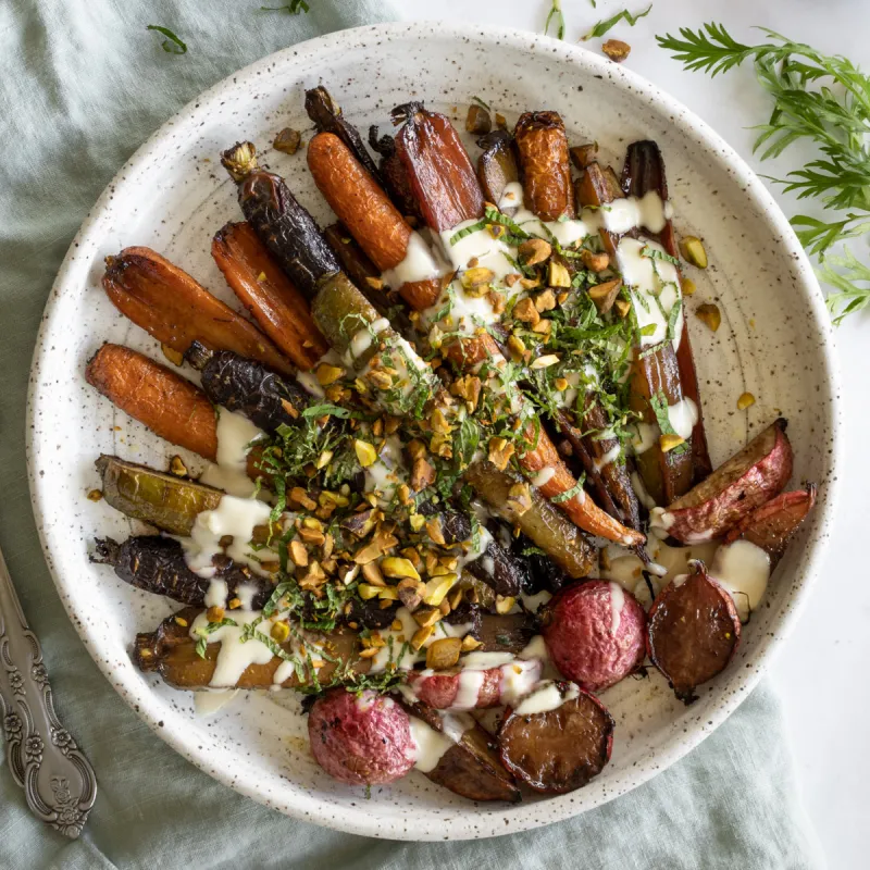 Roasted Rainbow Carrots and Radishes