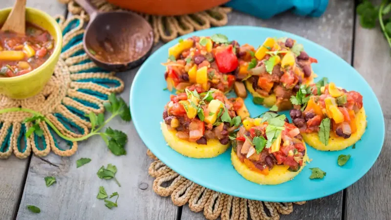 Polenta with Black Beans and Mango Salsa