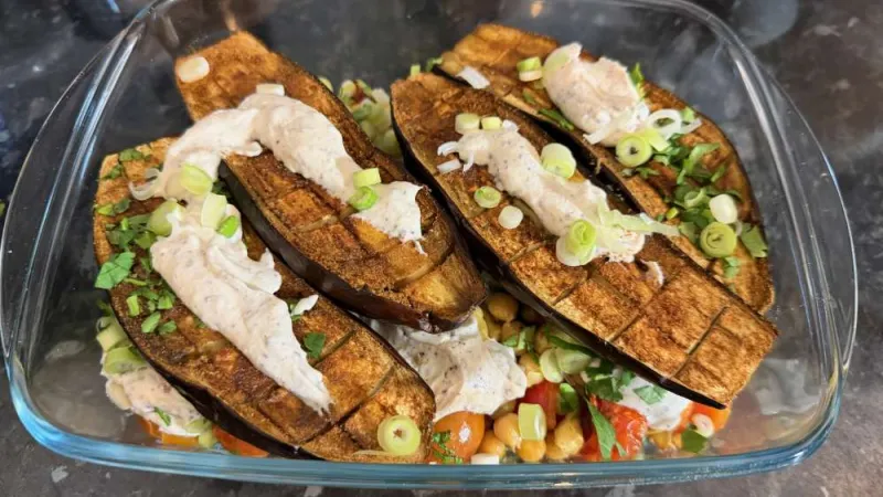 Roast Aubergines With Chickpeas