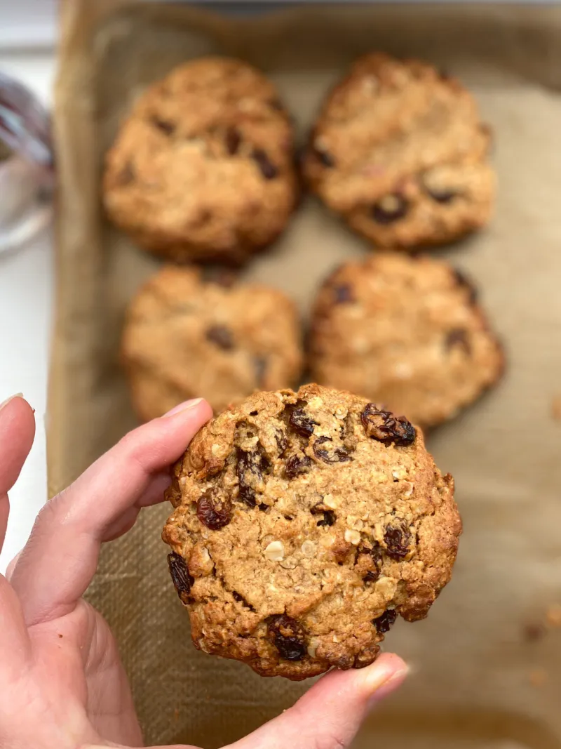 Peanut butter and sultana oat cookies (gluten, dairy and refined sugar free)