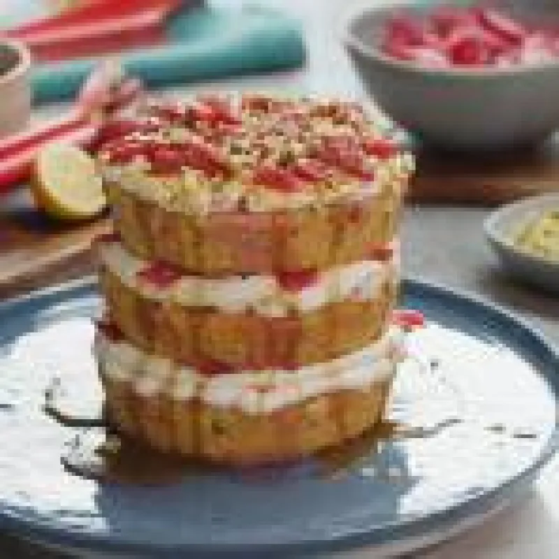 PISTACHIO RHUBARB LAYER CAKE WITH STICKY GINGER TOFFEE