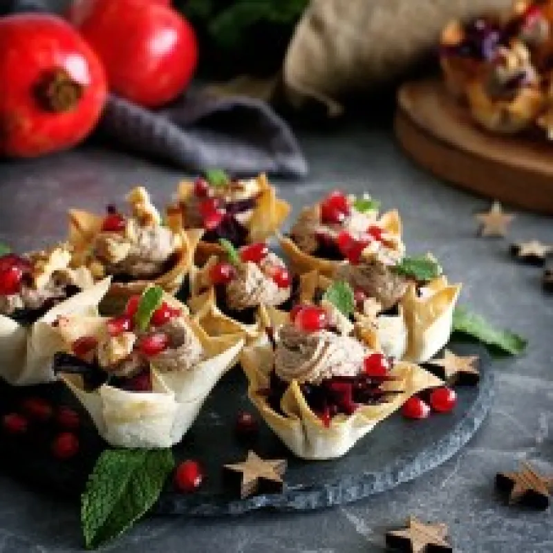 Red Cabbage and Chestnut Stuffed Vegan Phyllo Cups