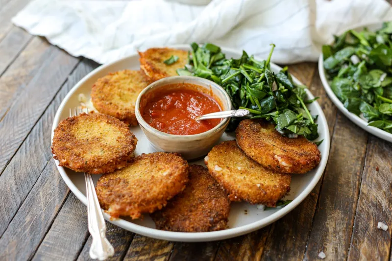 Crispy Fried Mozzarella with Chopped Spinach Salad