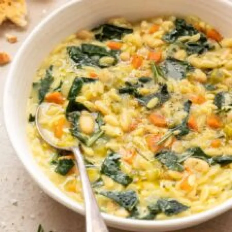 Vegan White Bean & Kale Orzo Soup (One-Pot)