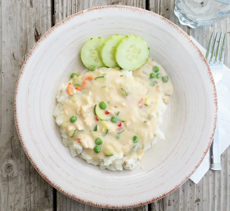 Mashed Potatoes with Hearty Vegetable Gravy
