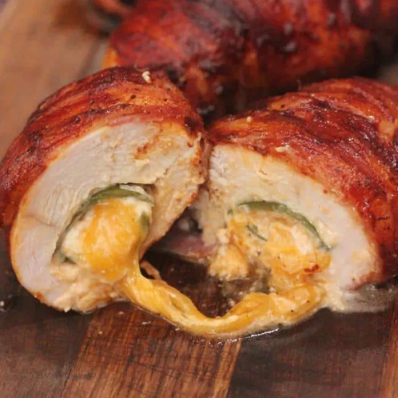 Bacon Wrapped Jalapeno Popper Stuffed Chicken