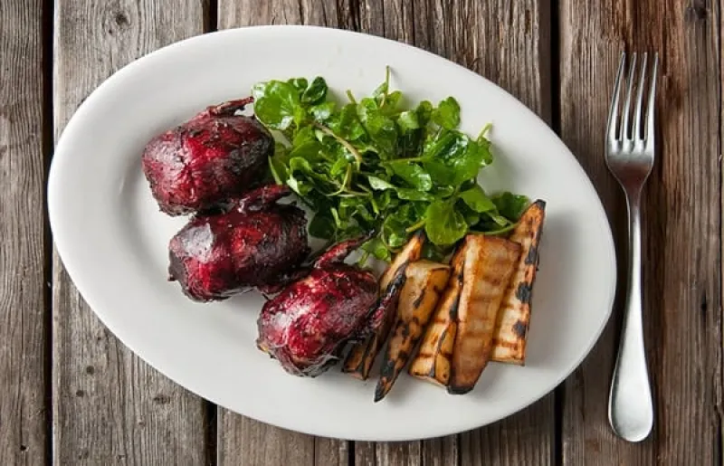 Blueberry Barbecue Sauce with Grilled Doves