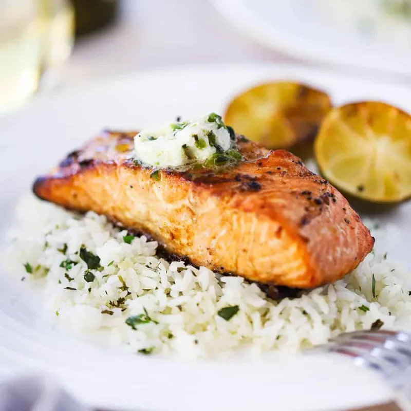 Grilled Salmon with Poblano Butter