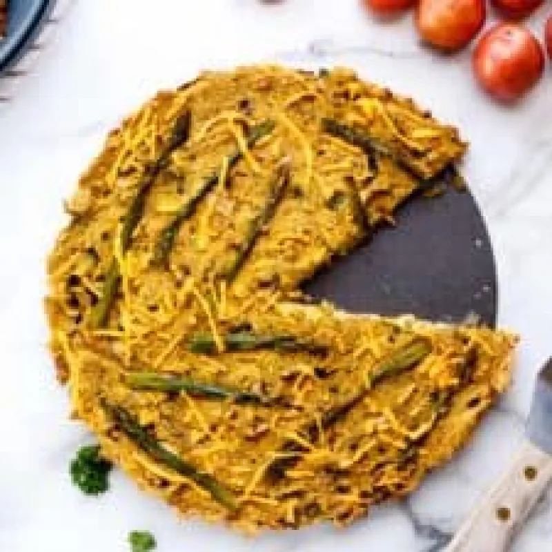 Vegan Asparagus & Mushroom Quiche with Hash Brown Crust