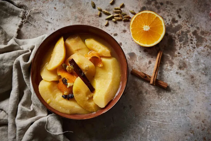 Poached quince with spices