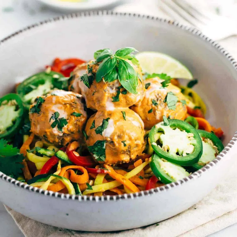 Coconut Curry Meatballs with Vegetable Noodles