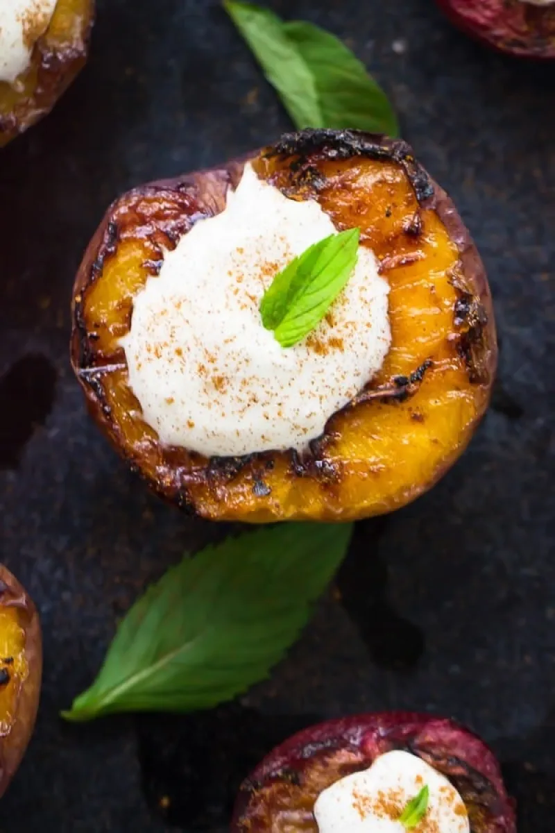 Grilled Stone Fruit with Coconut Cream