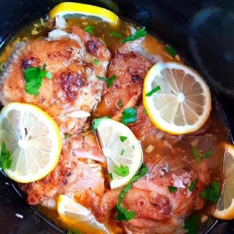 Keto Crockpot Chicken Thighs With Lemon & Garlic 