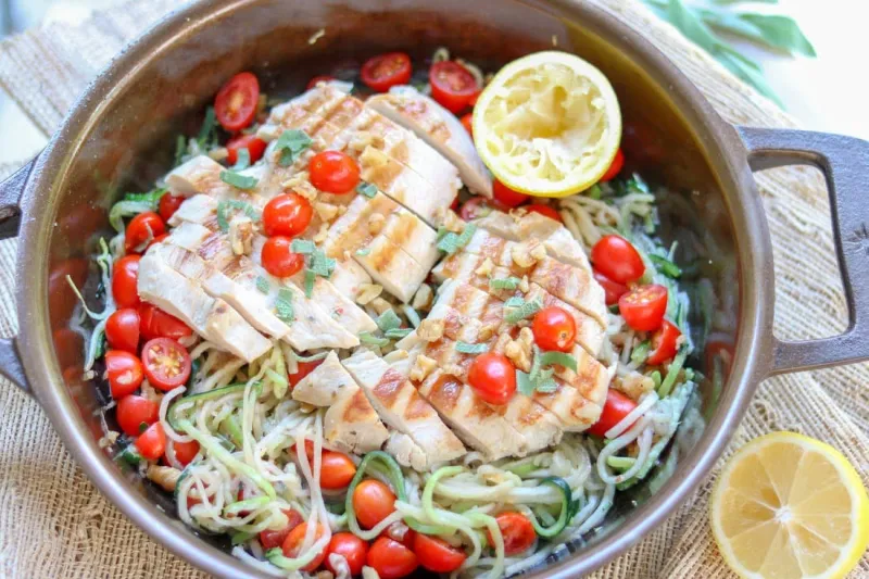 Lemon Chicken Zoodles with Spicy Sesame Oil