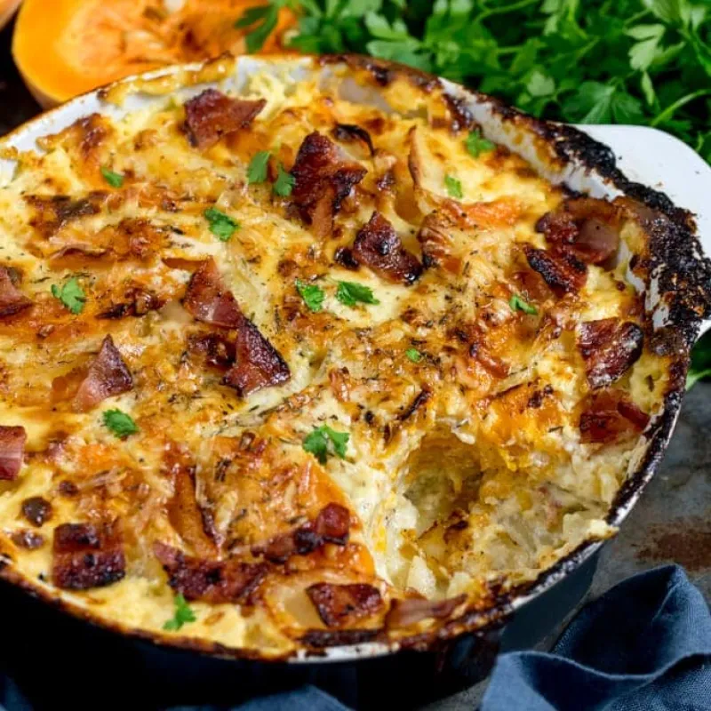 Squash and Potato Gratin with Bacon