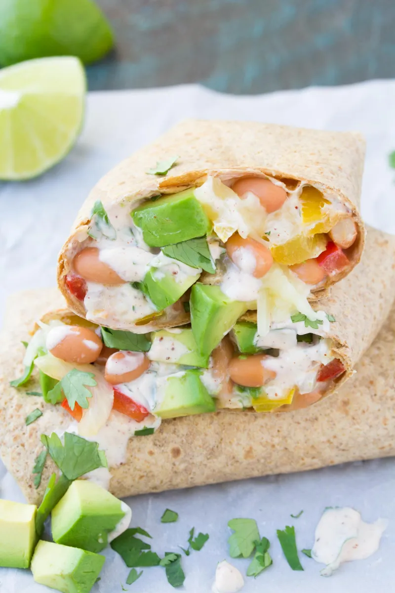 Creamy Avocado Vegetarian Burritos