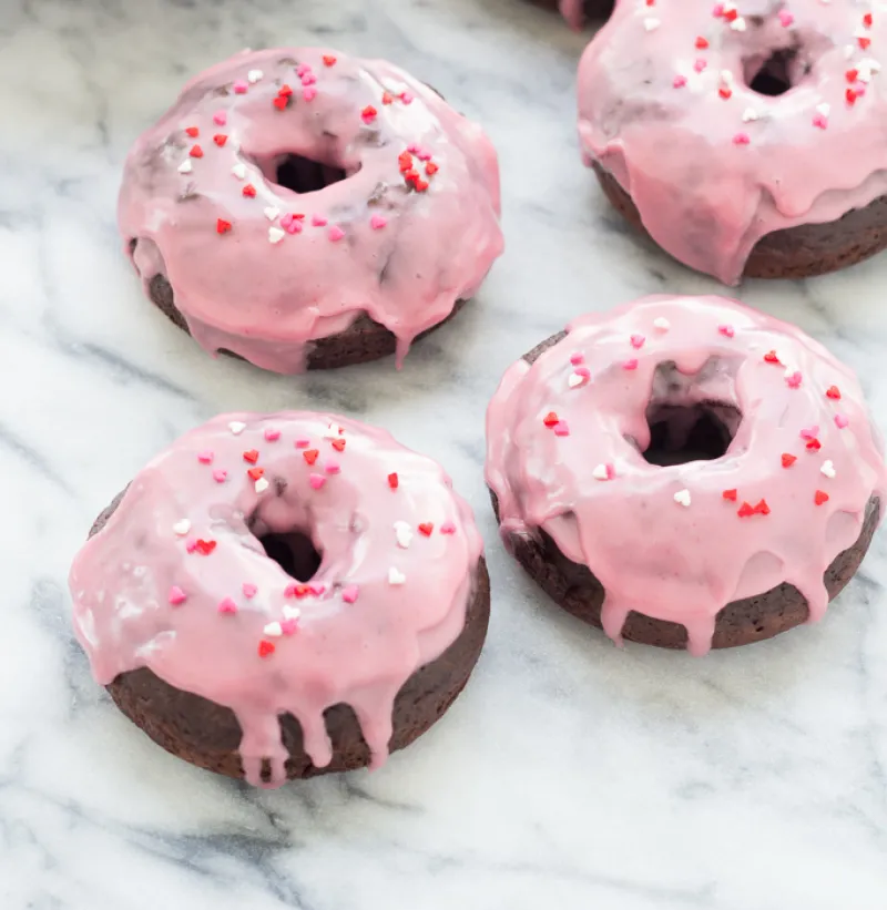 Chocolate Raspberry Donuts with Raspberry Glaze