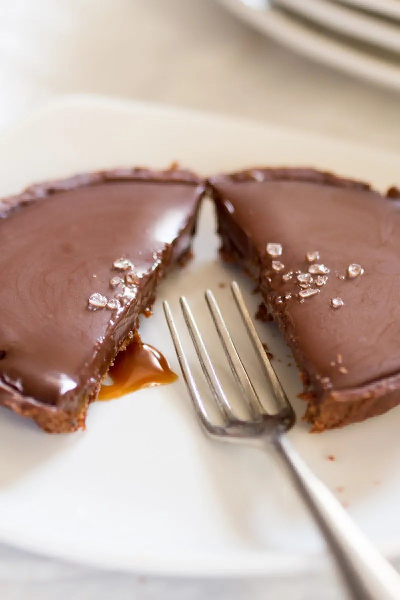 Vegan chocolate and salted caramel tarts