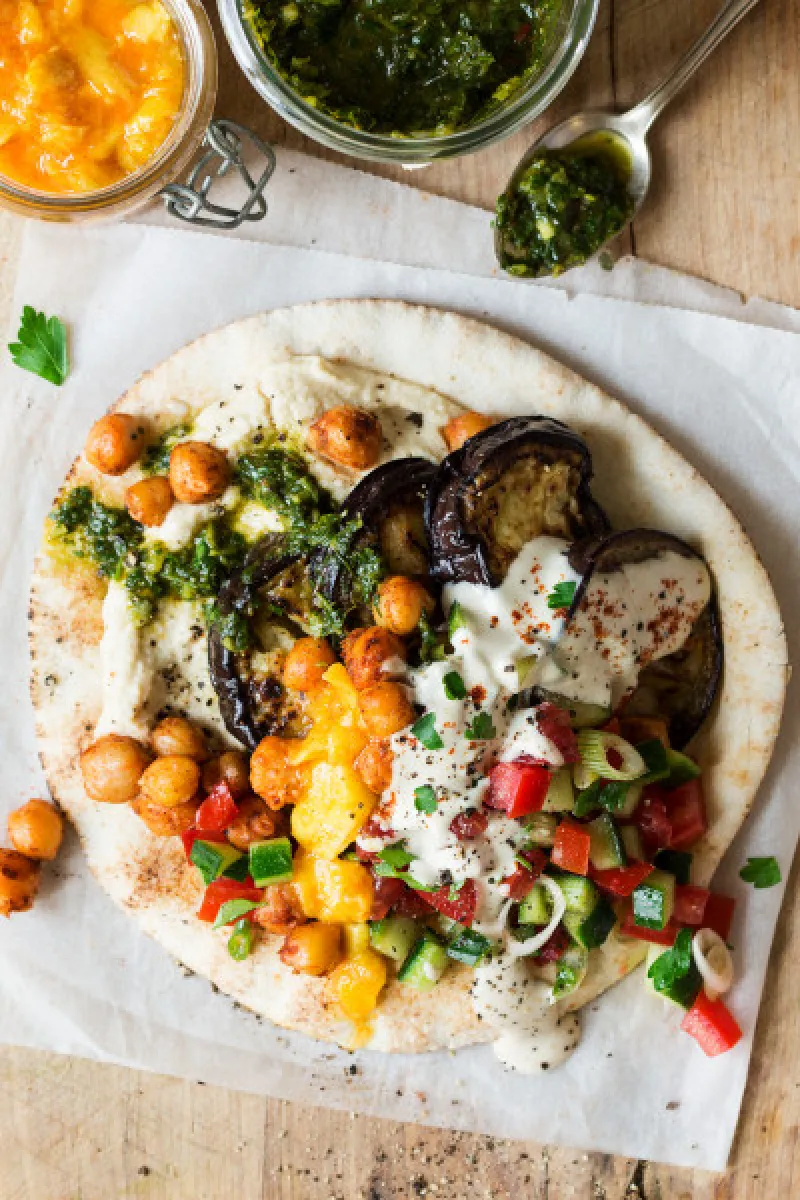Sabih with spiced chickpeas