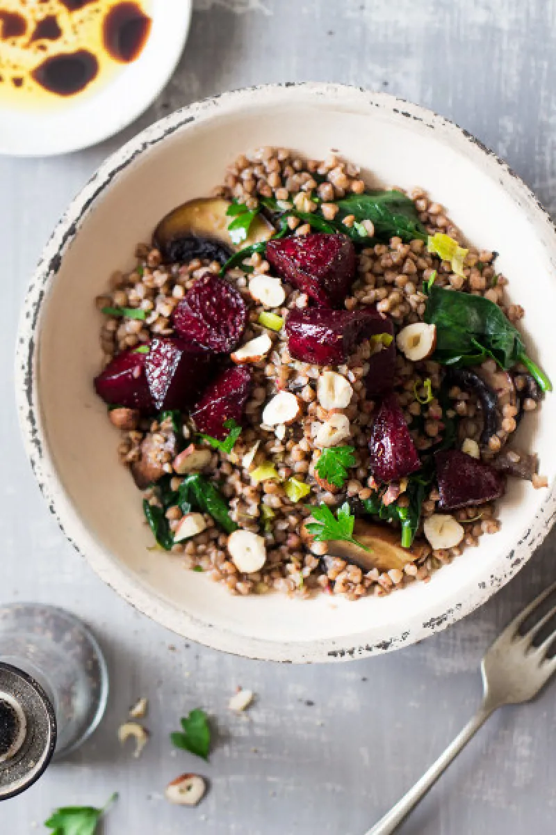 Warm buckwheat and beetroot salad