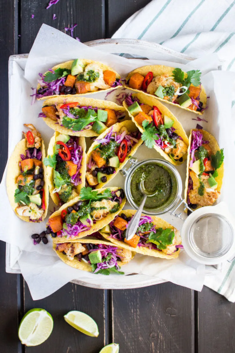 Winter tacos with chimichurri sauce