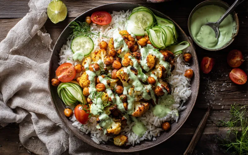 Roasted Cauliflower Chickpea Rice Bowls