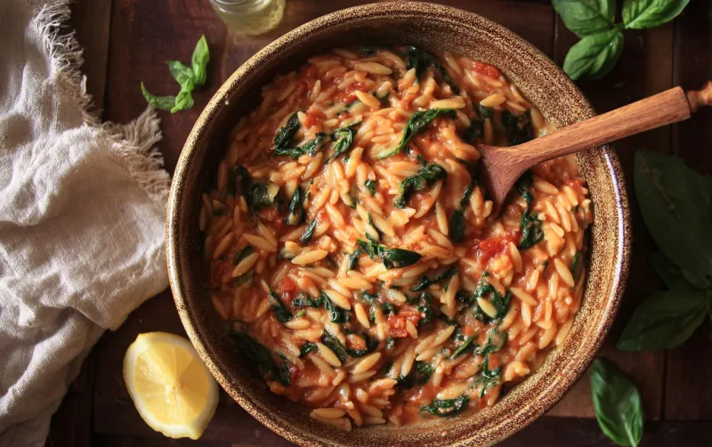 One-Pot Spinach Tomato Orzo