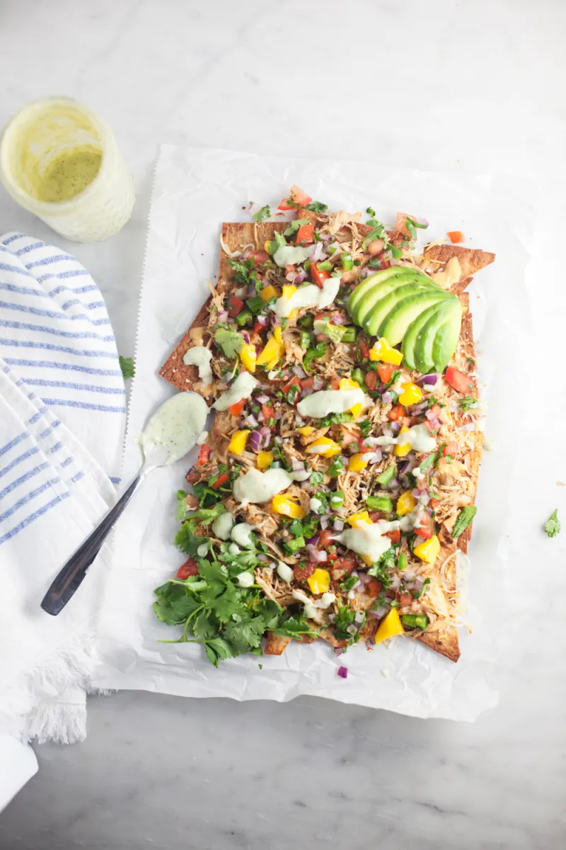 Personal Pan of Macro-Friendly Nachos with Honey Cilantro Chicken