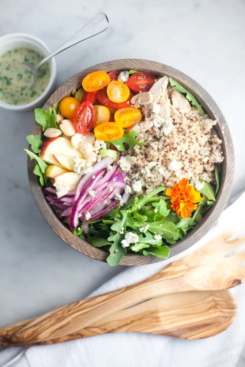 Arugula and Quinoa Waldorf Salad with Creamy Orange Basil Vinaigrette