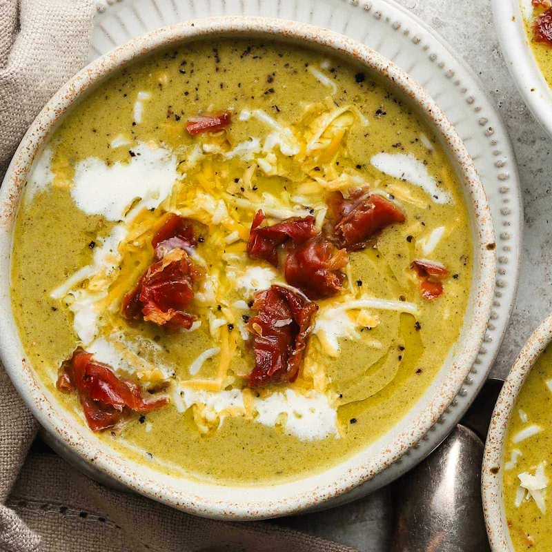 Broccolini and Cheddar Soup with Crispy Prosciutto