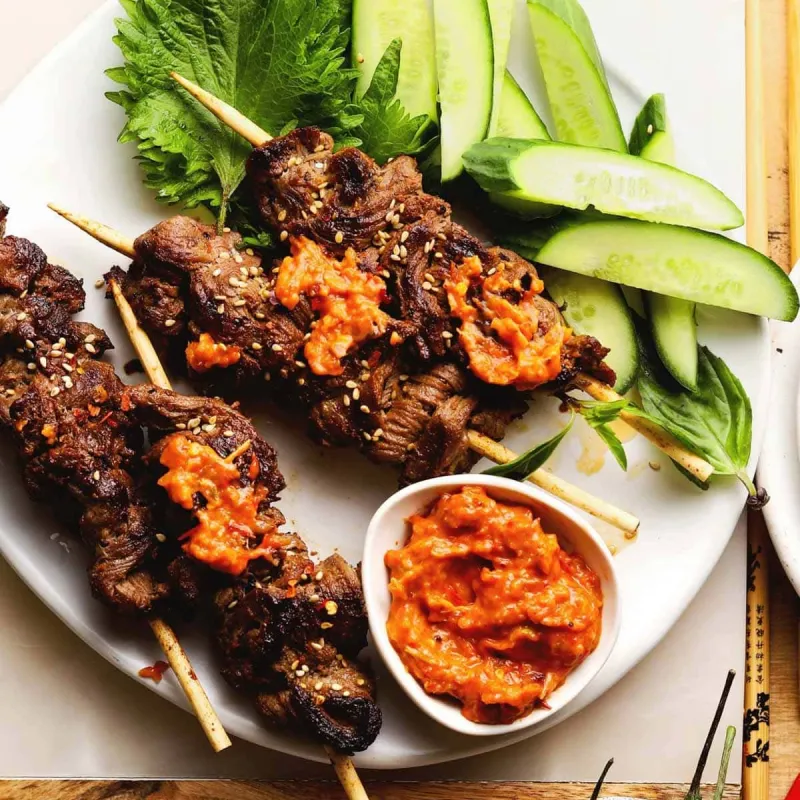 Thai Beef Skewers with a Spicy Homemade Red Chili Sauce
