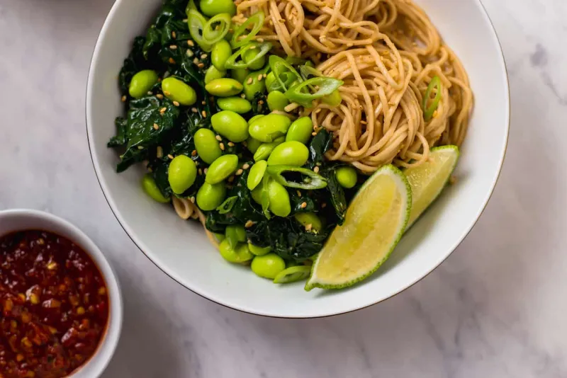 Peanut Soba Noodle Salad with Kale and Edamame