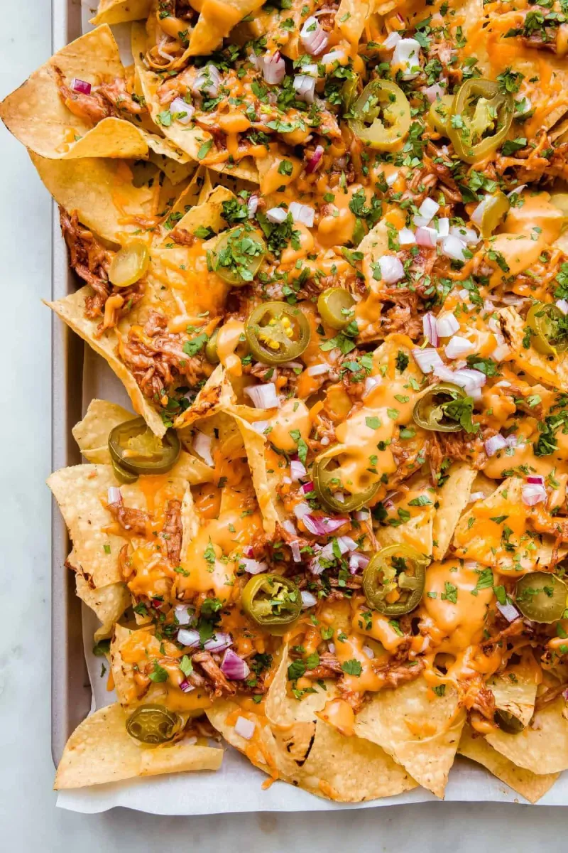 Loaded Sheet Pan BBQ Chicken Nachos
