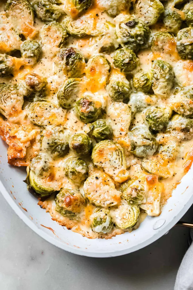 Garlicky Creamy Brussels Sprouts Au Gratin