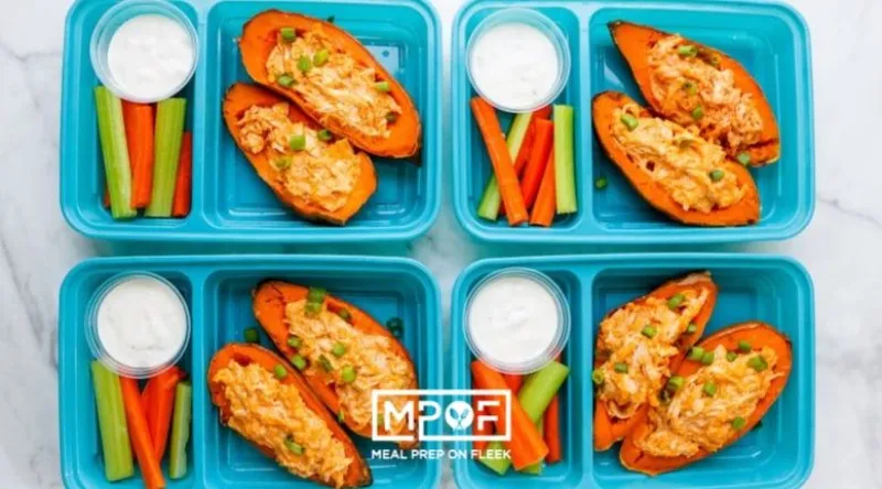 Buffalo Chicken Stuffed Sweet Potato Skins