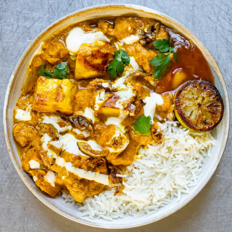Squash and Halloumi Curry with Caramelised Limes