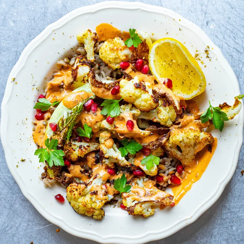 Cauliflower With Harissa Tahini And Lentils