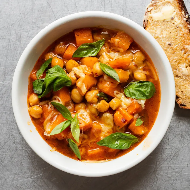 Brothy Harissa Chickpeas with Melty Cheese