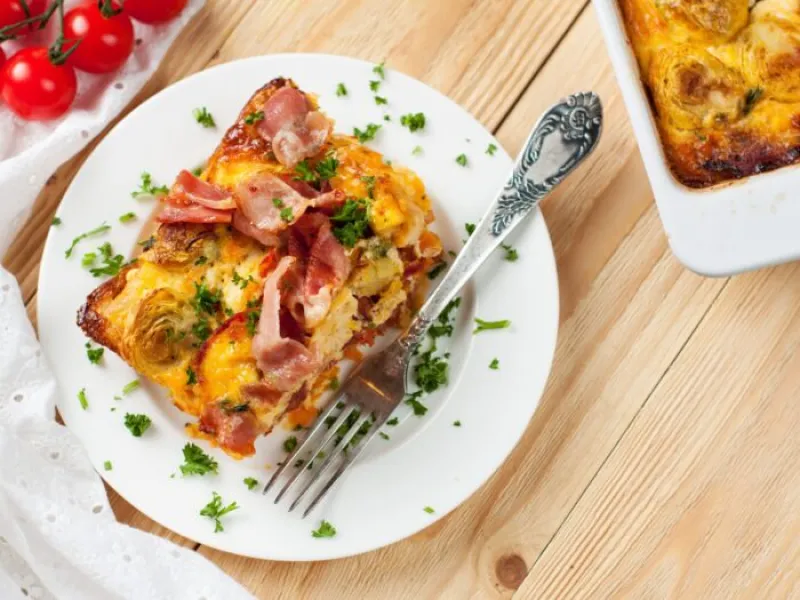 Apple, Bacon Queso Bread Pudding