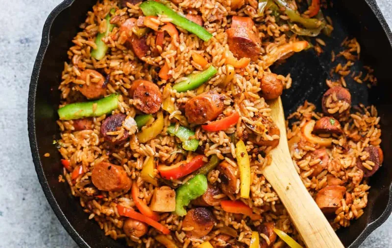 One Pot Mexican Rice and Sausages