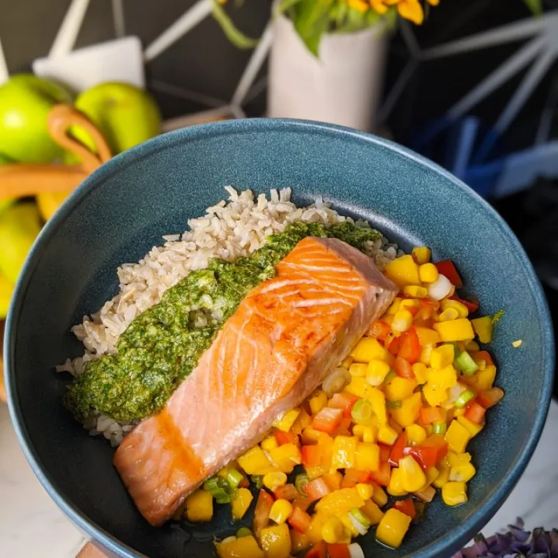 Salmon with Mango Salsa and Salsa Verde