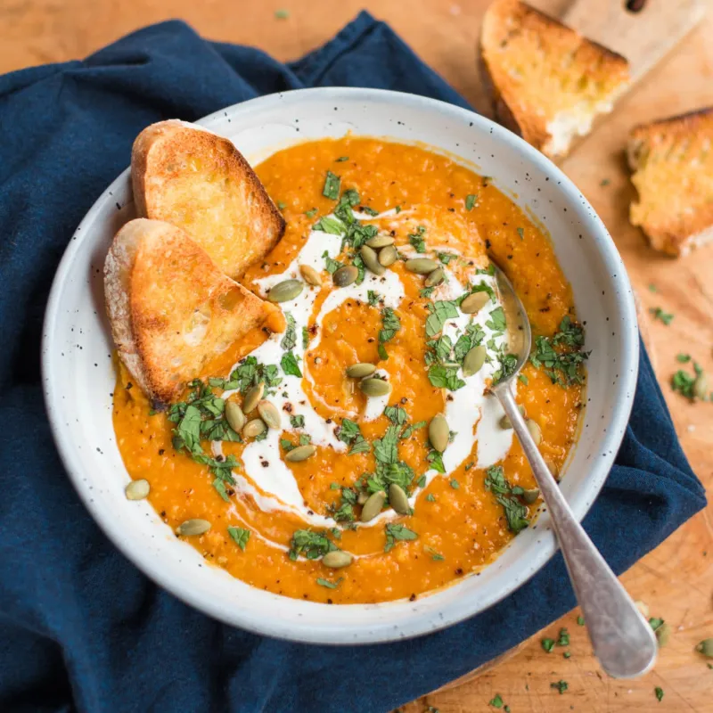 Butternut and Red Lentil Soup with Mint Yoghurt