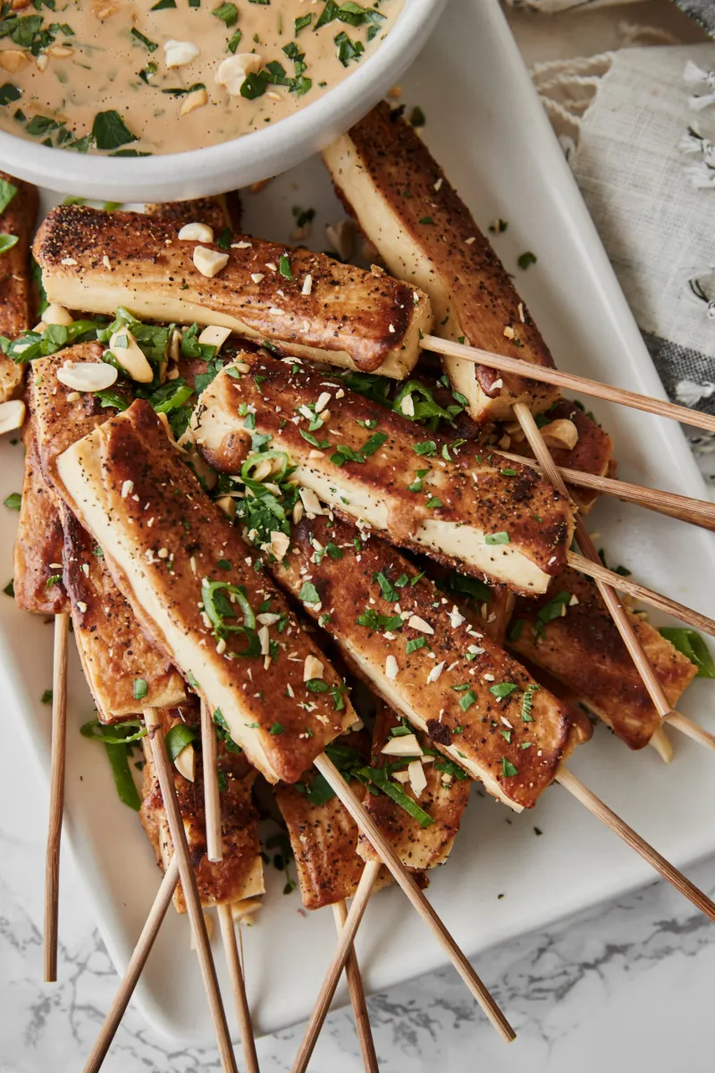 Tofu Satay with Cilantro-Peanut Sauce