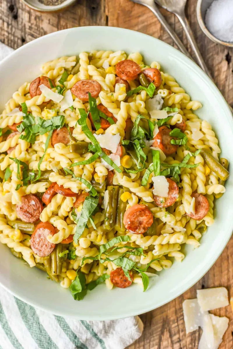 Easy Parmesan Pasta with Chicken Sausage and Green Beans