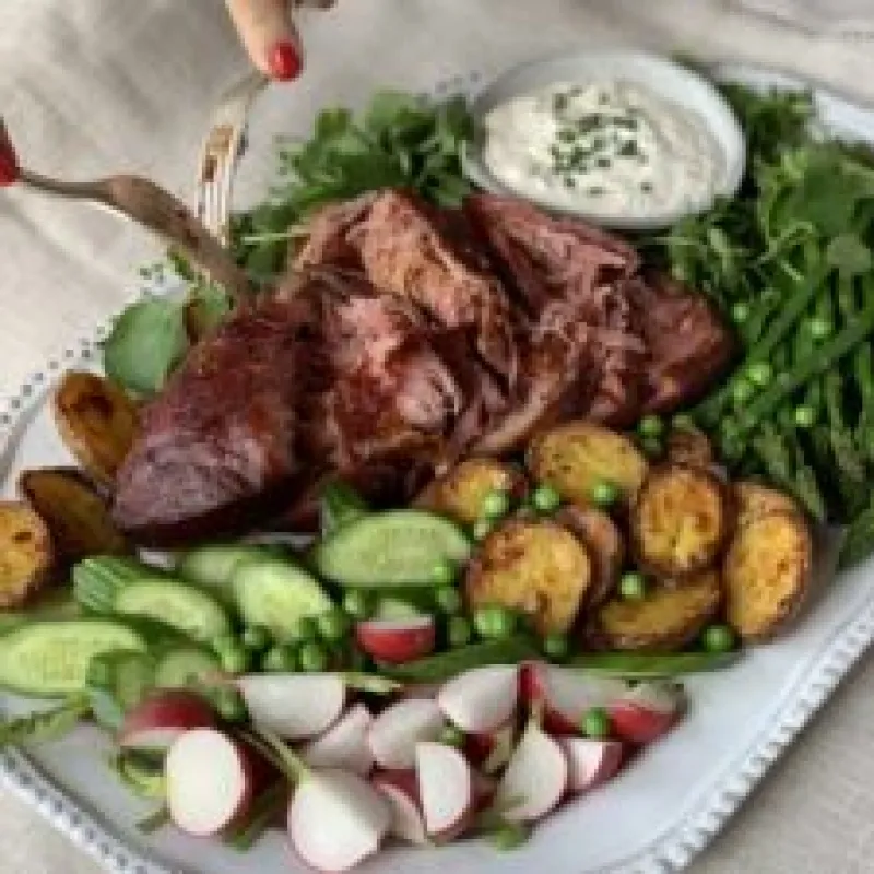 Easter Platter with Slow Roasted Pork and Creamy Horseradish Skyr Sauce