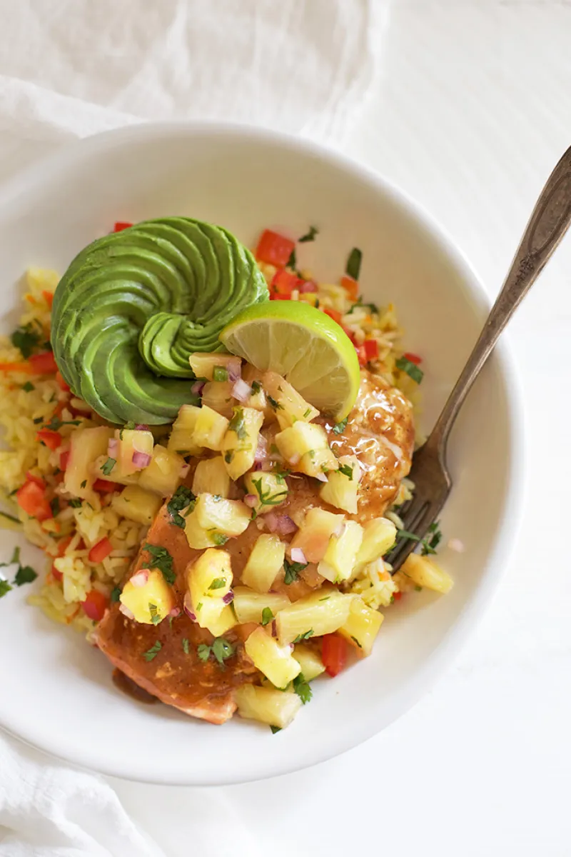 Jamaican Jerk Salmon Bowls with Pineapple Salsa